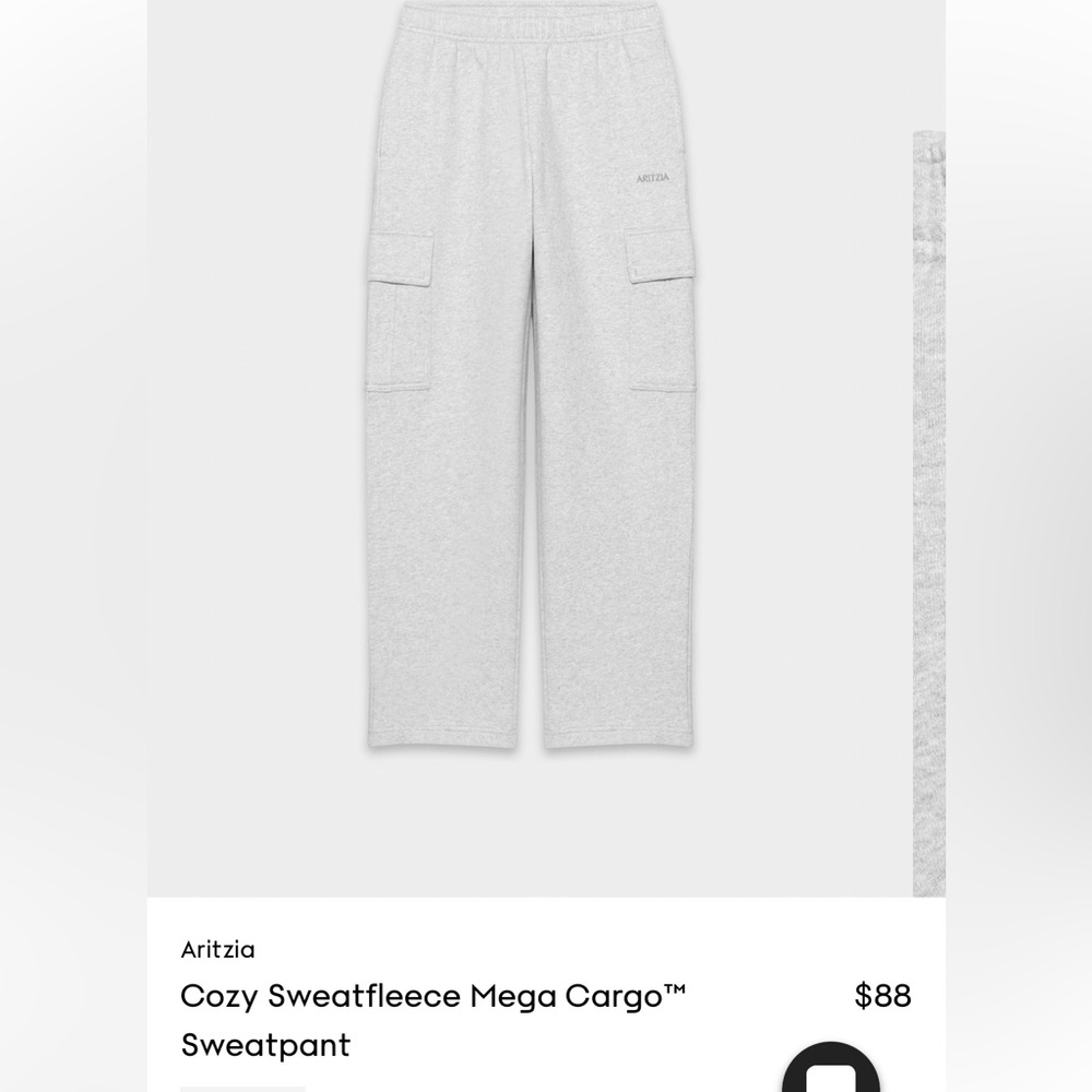 Aritzia Light Gray Sweatfleece Mega Fit Cargo Sweatpants